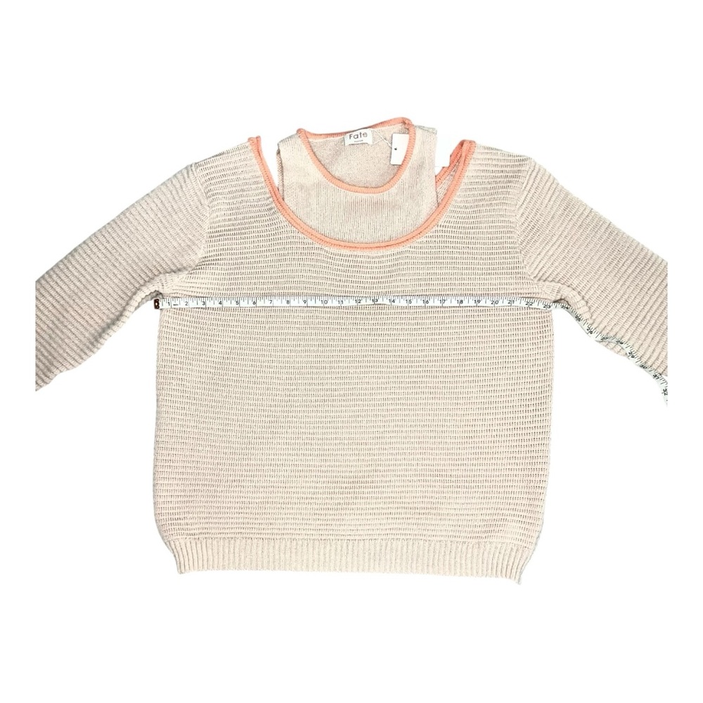 FATE Cold Shoulder Ribbed‎ Cream & Orange Knit Sweater Coral Trim Size M NWT - Picture 7 of 13